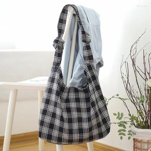Bolsas de ombro preto xadrez simples gulmão de tecido macio de tecido de tecido de grande capacidade para uma tela para meninas bonitas bg1438