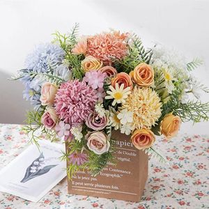 Decorative Flowers 1pc Rose Chrysanthemum Silk Bouquet Artificial Flower For Wedding Home Vase Christmas Wreath Wall Diy Gift Accessories S