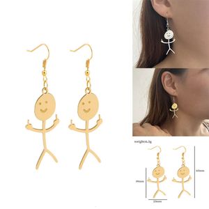 Decorative Graffiti for Women's Trendy Punk Middle Finger Stickman Hip Hop Pendant Earrings Cool