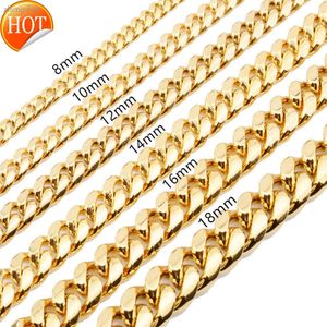 8/10/12/14/16/18mm 18-30inches Miami Cuban Link Gold Chain Hip Hop Jewelry Thick Stainless Steel Necklace 8227