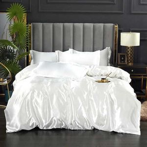 Bedding Sets Bedding Bedding com capa de edredão na fronha de luxo de cama de cetim de cor de cor de cetim dupla tamanho único J240507