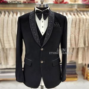 Abiti da uomo blazer abiti da matrimonio bianchi di lusso perline per uomo ed appliques smoking slim fit 3 pezzi set blazer per feste maschi (giacca + pantaloni + gilet)