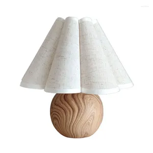 Bordslampor enkla mönster trärampa koreansk stil vit linne rund sängbord för hem sovrum dekoration