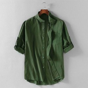 Camisa de verão masculino masculino Camisa Stand Up Collar Five Point Camisa Média de Manga