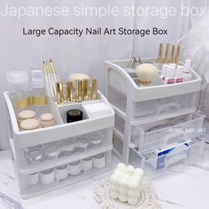 Förvaringslådor BINS Nagelkonst Tool Storage Box Plastic Nail Polish Organizer Handla Accessories Desktop Cosmetics Rack Drawer Container Q240506