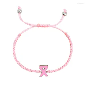 Strand Pink Ribbon Charme Bracelet Cancers de mama de conscientização Bracelets Fé coragem Força jóias inspiradoras de pulseira