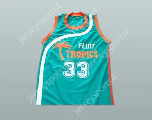 CUSTOM NAY Mens Youth/Kids WILL FERRELL FLINT TROPICS 33 JACKIE MOON TEAL BASKETBALL JERSEY SEMI PRO TOP Stitched S-6XL