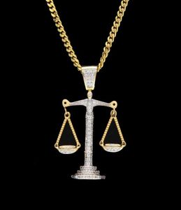 Iced out Zircon Balance Libra Scale Pingente Silver Gold Copper Material Mens Hip Hop Chain Chain4866959