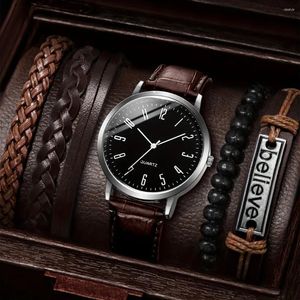 Armbandsur kegllect Business Men's Watch Vintage Round Pointer Quartz Watches Pu Leather Wrist flätad armband gåva för män