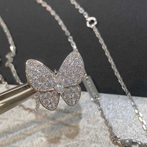 Fashion Van Full Diamond Butterfly Necklace Womens 18k Rose Gold Pink Green White Yellow Collar Chain With logo