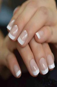 Fałszywe paznokcie Summer Krótki Nact Nude White French Paznokcie Fałszne prasa żelowa na ultra łatwym zużycie do biura domowego 0616322W8374053