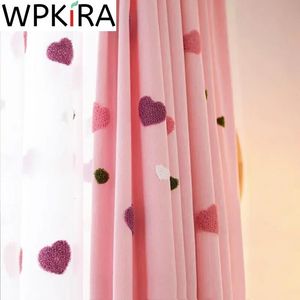 Cortunout Blackout Curtain para meninas quarto bordado 3d rosa amor coração Crianças de luxo Janela escrapes de estar M057H 240422