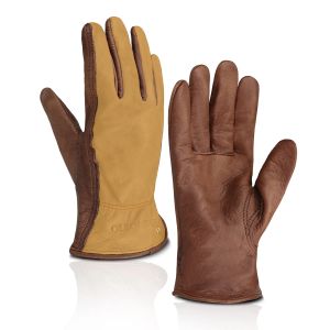 Gloves Brown Cowhide Leather Work Gloves,Heavy Duty Yard Work Leather Gloves for Gardening Driving Farming