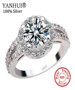 Yanhui 100 925 anel de noivado de prata puro S925 Carimbo 2 quilates CZ diamant anéis de casamento para mulheres tamanho 4 5 6 7 8 9 10 11 YR091 Y186027375