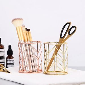 Golden Pen Holder Rose Gold Iron Pen Holder Office Storage Basket Simple Tableware Storage Storage Pen Holder Desk Organizer