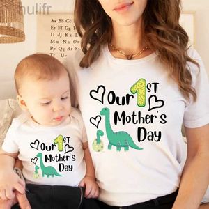 Family Matching Outfits Our First Mothers Day Dinosaur Print Family Matching Outfits Funny Mommy T-shirts Baby Bodysuits Look Mothers Day Clothes Gifts d240507