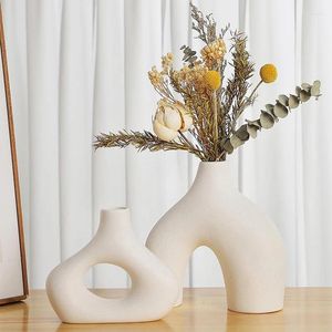 Vasi Set vaso in ceramica di 2 per moderni decorazioni per la casa con fiori di ciambella opaca pampas erba boho mini minimalismo stile