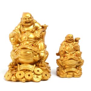 Sculptures Chinese Mido Buddha Turtle and Buddha Statue Sculpture, Resin Modern Art Statue, Home Feng Shui Decoration, toad Laughing Buddha