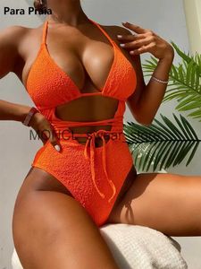 Swimwear femminile Para Praia Orange Orange One Piece Swimsuit 2023 Halter for Women Sexy Bandage Baming Boding Out Out Body Out H240507