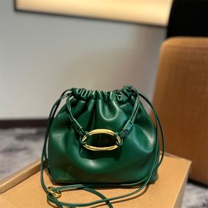 Letter logo POUF adjustable shoulder strap drawstring opening and closing Napa leather bucket bag shoulder messenger bag mini ladies classic green