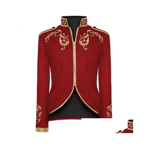 Mens Suits Blazers Golden Embroidery King Prince Renaissance Medieval Men Custome Cosplay ADT långärmad festjacka Outwear Coat 3x Dh4xm