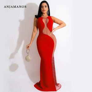 Kentsel seksi elbiseler anjamanor bling lüks gece elbise rhinestone örgüsü açık açık arka maxi elbise kadın doğum günü partisi vestidos d42-dh30 t240507