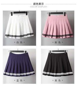 Kjolar Kawaii Harajuku kjolar förberedande skoluniform hög midja vikta kvinnor lolita a-line sjömanfärdigheter Q240507