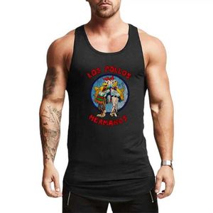 Herren -Tanktoper Los Pollos Hermanos Funny Printed Sport Vests Fitnessstudio Bodybuilding Slveless Workout Tanktops Herren Fitness Muskeln Rennen Hemden Y240507