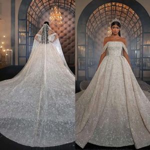 Gown Wedding Luxurious Arabic Ball Dress Off The Shoulder Crystal Ball Gown Bridal Gowns Long Train Princess Robe Mariage s