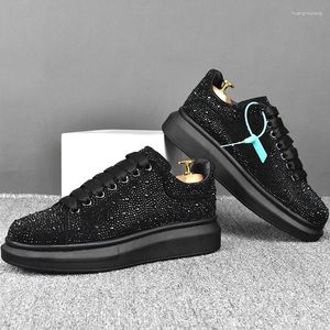 Casual Shoes Men's Italian Brand Designer Lace-Up Cow Suede Leather Rhinestone Shoe Stage Nightclub Platform Sneakers Stylish Footwear