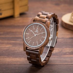 MENS Titta på lyxklockor storlek 41mm naturliga trähändelser Uwood Japan Miyota Quartz Movement Watches With Box för unisex par