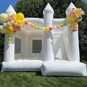 White Wedding Bounce House Uppblåsbart studsslott med Slide Jumper Bouncer Moon Jumping Castle för vuxna och barn inkluderade fläktfria fartyg