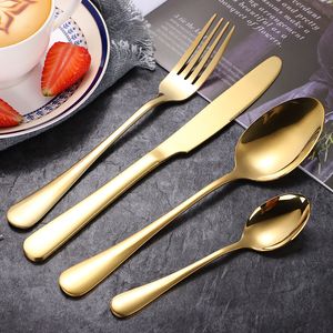 4Pcs/Set Gold Cutlery Knife Flatware Sets Stainless Steel Tableware Western Fork Spoon Steak Travel Dinnerware Set Q969 0507