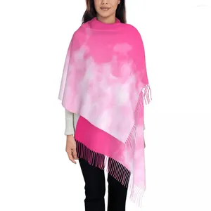 Scarves Soft Cloud Scarf Female Pink Sky Print Headwear With Long Tassel Autumn Y2k Cool Shawl Wraps Warm Designer Bandana