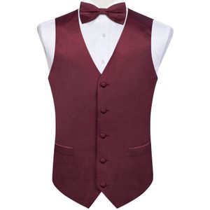 Burgundy Kırmızı Katı İpek Erkekler Takım elbise VEYLE PREDIED ​​BAW TIE SET Düğün Partisi Resmi Smokin Erkek Blazer Weistcoat Business 240507