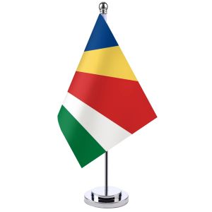 Acessórios 14x21cm Bandeira da mesa de escritório de Seychelles Banner Rouno de mesa Stand Pólo The Seychelles Nacional de bandeira Decoração da sala de reuniões