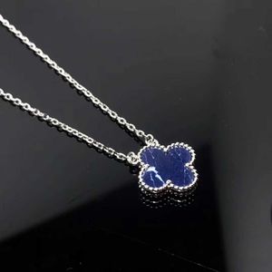 Hot Van Peter Stone Four Leaf Grass Necklace Blue High Solid Color