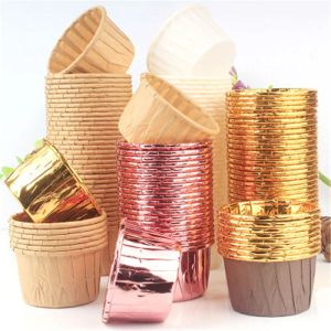 Formar 10st Golden Muffin Cupcake Paper Cup Oilsäker Cupcake Liner Baking Cup Tray Case Wedding Party Caissettes Cupcake Wrapper Paper