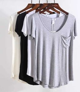 تي شيرت النساء S-4XL T-Shirt عرضة عرضي مصلب V- الرقبة القصيرة القصيرة القمصان نقية اللون قمصان رقيقة أعلى نمط D240507