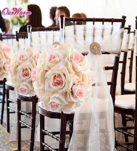 Whole 18cm7in Silk ribbon Rose Flower Ball Artificial Pomander Bouquet Kissing Ball Wedding Centerpiece Decorations5429594