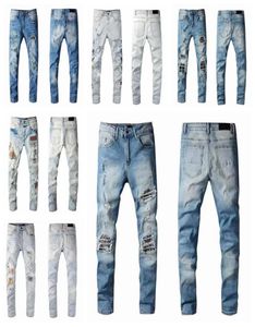 2021 Fashion Men Designer Jeans Hiphop High Street Mid Hole Brand Jeans Straight RETRO Torn Pield Stirt Shirt Designer Hood2510891