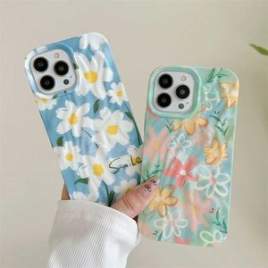 Case di telefonia cellulare carino 3D fiori ad acquerello a fiori piega Custodia per le rughe per telefono 15 14 13 Pro Max 11 12 Pro Max Luminous Floral Shock Aound Cover