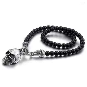 Pendant Necklaces Punk Retro Skeleton Skull & Hiphop Rock Stainless Steel Black Bead Cross Necklace Jewelry For Men Women