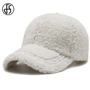 ボールキャップfs茶色の白いウール野球帽子のためのトレンディ暖かい冬のラムズウール女性帽子ストリートウインドプルーフフェイスキャップケットフェムY240507