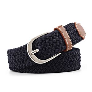 Belts Men Women Casual Knitted Pin Buckle Belt Woven Canvas Elastic Stretch Plain Webbing 2021 Fashion 100-120cm 178D