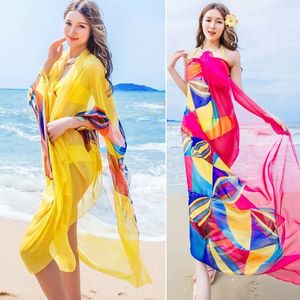 Pareo Scarf Women Beach Sarongs прикрывают летний шифоновый шарф -шарф геометрический дизайн плюс размер полотенец, пляжная одежда 240416