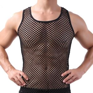 Men Vest Undershirt Gay Clothing Nylon Mesh Shirt See Through Sheer Sexy Tops Transparent Shirt Underwear Sleepwear 240506