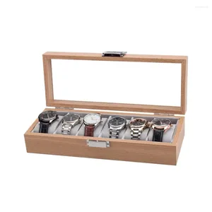 Caixas de assistência 6 grades titular de caixa de madeira de luxo para relógios Men Glass Top Jewelry Organizer 1 2 3 slots