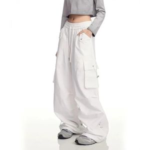 Baggy White Parachute Cargo Pants Y2K High Waist Shirring All-Match Trousers Bf Korean Oversized Hip Hop Streetwear Joggers 240506