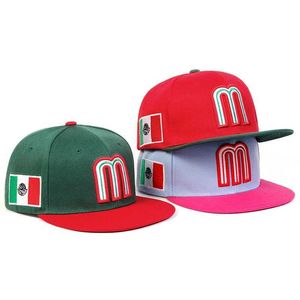 Cappelli larghi cappelli da secchio di cappelli alla moda m lettera bandiera messicana ricamato da baseball c cotone snback cappello regolabile cappello sportivo hip hop hat outdoor sun hat j240506